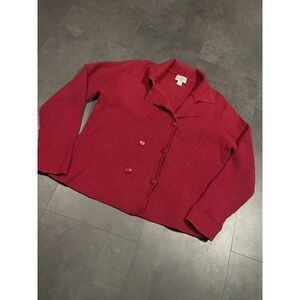 Vintage Talbots Shirt Jacket‎ Tunic Women's Size L Red Stretch Preppy D-50